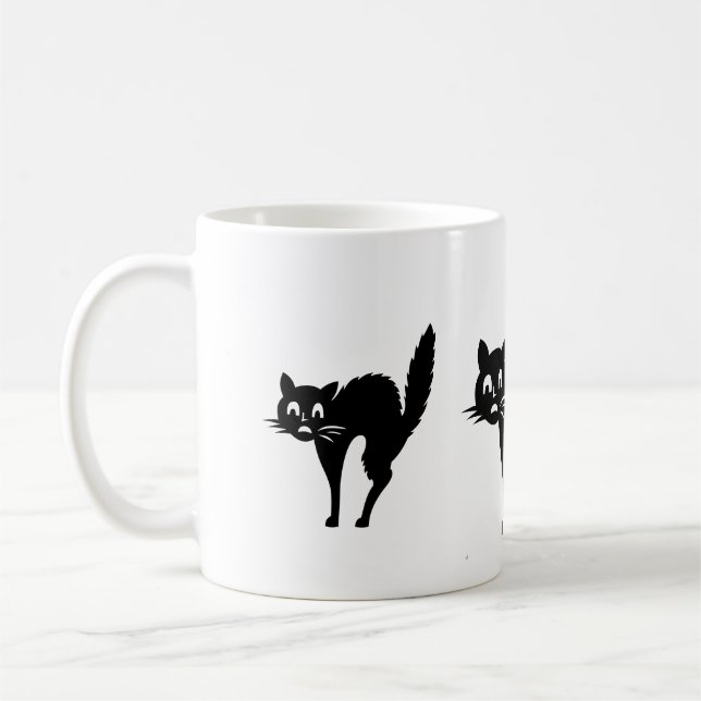 Caneca De Café gato preto engraçado com rajada atrás do halloween (Esquerda)