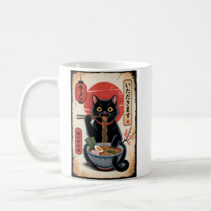 Caneca De Café Gato Preto Engraçado Comendo Ramen Arte Japonesa V