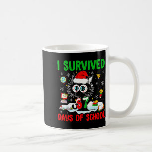 Caneca De Café Gato Preto Engraçado De Natal Sobrevivi 67 Dias De