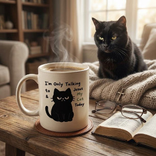 Caneca De Café Gato Preto Engraçado e Fé Cristã Sarcástico
