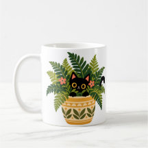 Gato Preto Espiando do Vaso Botânico