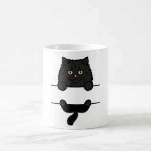 Caneca De Café Gato Preto Espiando Olhos Amarelos Patas Fofas 