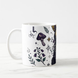 Caneca De Café Gato Preto Familiar de Bruxa Arte de Retrato Lunar