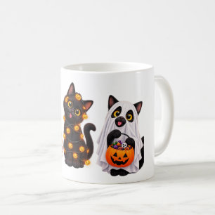 Caneca De Café Gato Preto Fantasma Engraçado Halloween – Gato Ass
