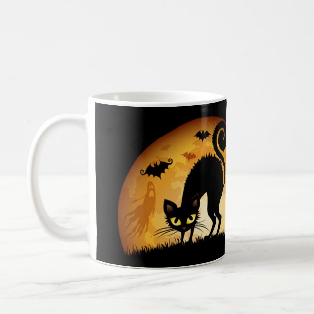 Caneca De Café Gato preto Feliz de Halloween macho assombrado (Esquerda)