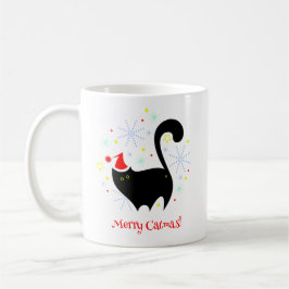 Caneca De Café Gato Preto Festivo de Santa Feliz Catmas