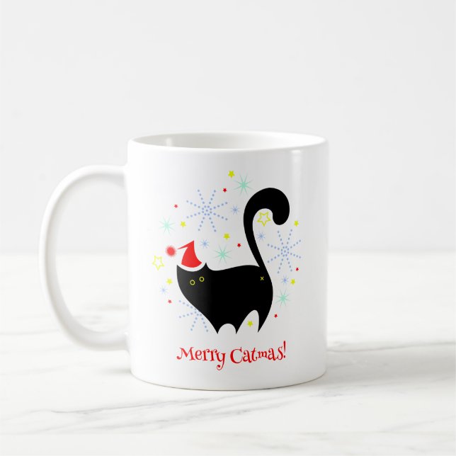 Caneca De Café Gato Preto Festivo de Santa Feliz Catmas (Esquerda)