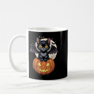 Caneca De Café Gato Preto Fofo Com Asas de Morcego Jack O Lantern