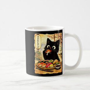 Caneca De Café Gato preto fofo comendo sushi comida japonesa kawa