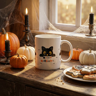 Caneca De Café Gato Preto Fofo de Halloween