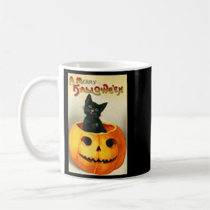 Caneca De Café Gato Preto Fofo de Halloween no Jack Olantern Vint