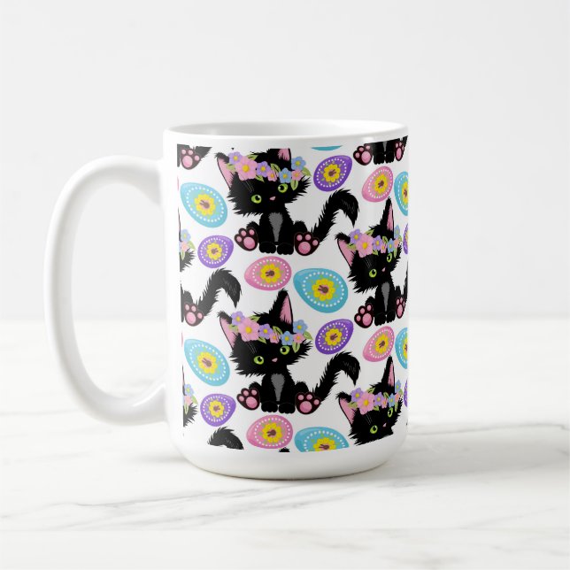 CANECA DE CAFÉ GATO PRETO FOFO DE PÁSCOA COM OVOS DE PÁSCOA (Esquerda)
