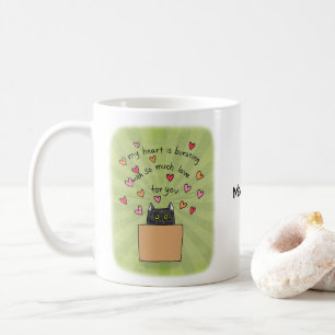 Caneca De Café Gato Preto Fofo na Caixa com Nome Personalizado Pr