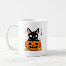 Gato Preto Fofo no Abóbora de Halloween