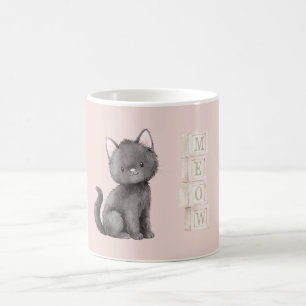 Caneca De Café Gato Preto Fofo Rosa Miau