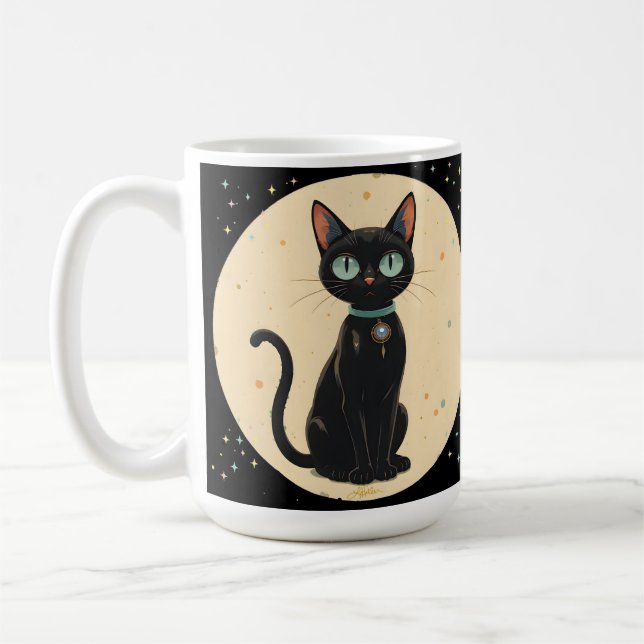 Caneca De Café Gato Preto Futurista Atômico Lua (Esquerda)