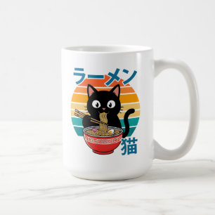 Caneca De Café Gato Preto Kawaii Comendo Macarrão Ramen Pôr do So