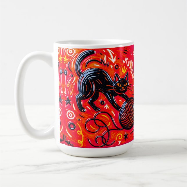 Caneca De Café Gato Preto Laranja   (Esquerda)
