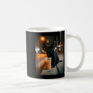 Caneca De Café Gato preto legal bebendo café gelado animal engraç