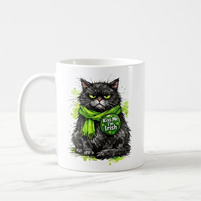 Caneca De Café Gato Preto Mal-Humorado Me Beije Sou Irlandês Engr (Esquerda)