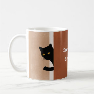 Caneca De Café Gato Preto Mínimo Castanho Espirralho Branco Perso