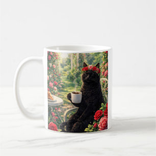 Caneca De Café Gato Preto no Jardim de Rosas – Vibe Sofisticada e