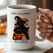 Gato Preto Personalizado de Halloween com Abóboras