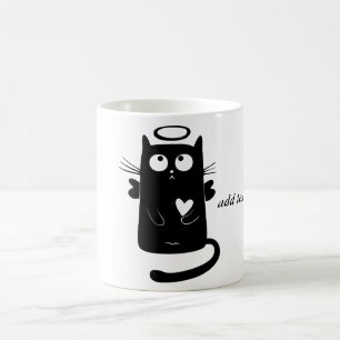 Caneca De Café Gato preto personalizado do anjo bonito