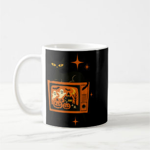 Caneca De Café Gato Preto Retro Halloween Tv Fantasma Abóbora Vin