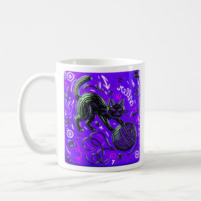Caneca De Café Gato Preto Roxo (Esquerda)