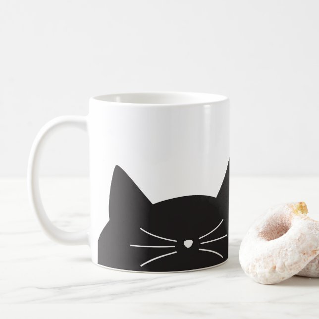 Caneca De Café Gato preto, suiças e cauda (Com Donut)