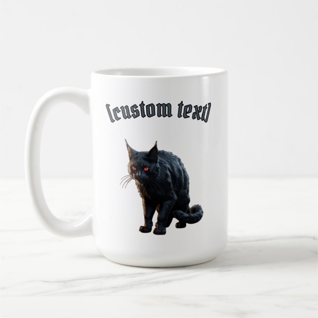 Caneca De Café Gato Preto - Texto Personalizado (Esquerda)