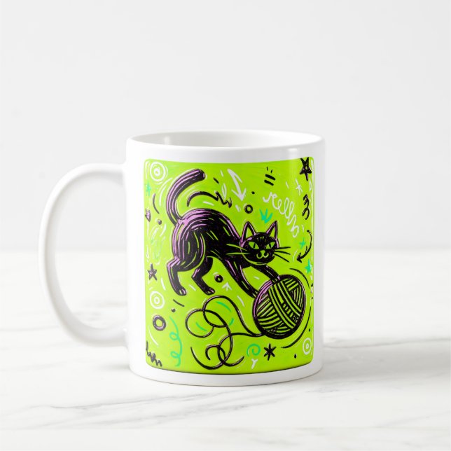 Caneca De Café Gato Preto Verde (Esquerda)