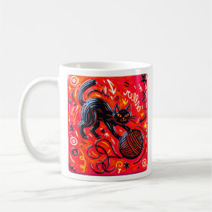 Caneca De Café Gato Preto Vermelho 