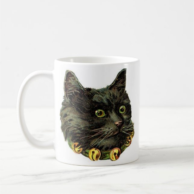 Caneca De Café Gato preto vitoriano com colar de sino (Esquerda)