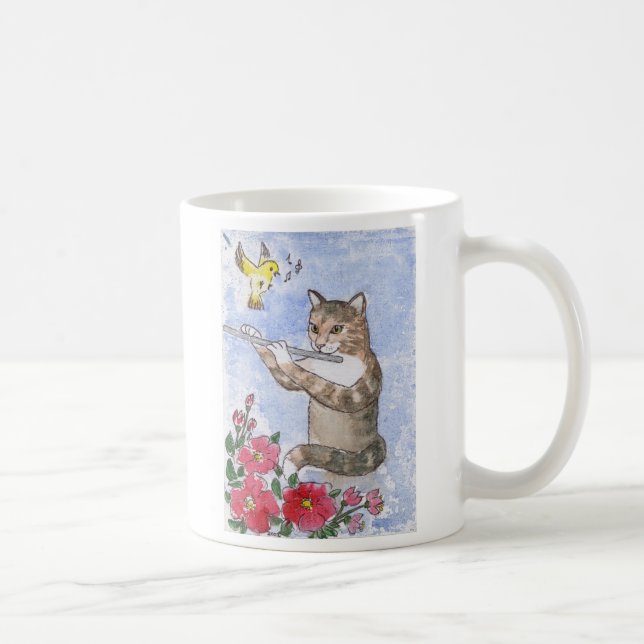 Caneca De Café Gato que joga uma flauta (Direita)