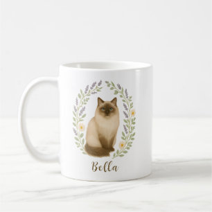 Caneca De Café Gato Ragdoll Floral com Nome Personalizado