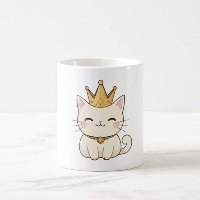 Caneca De Café Gato Real com Coroa Dourada Design Kawaii (Centro)