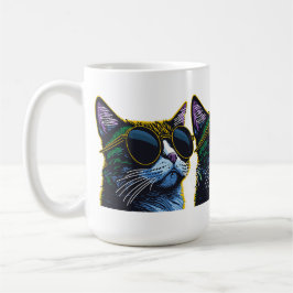 Caneca De Café Gato Retro: Charme de Óculos Amarelos