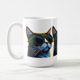 Caneca De Café Gato Retro: Charme de Óculos Amarelos