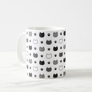 Caneca De Café Gato Rostos e Pinças Mug - Preto e Branco
