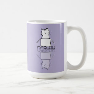 Caneca De Café Gato Roxo Fofo Reflexo Doodle Nome Personalizado