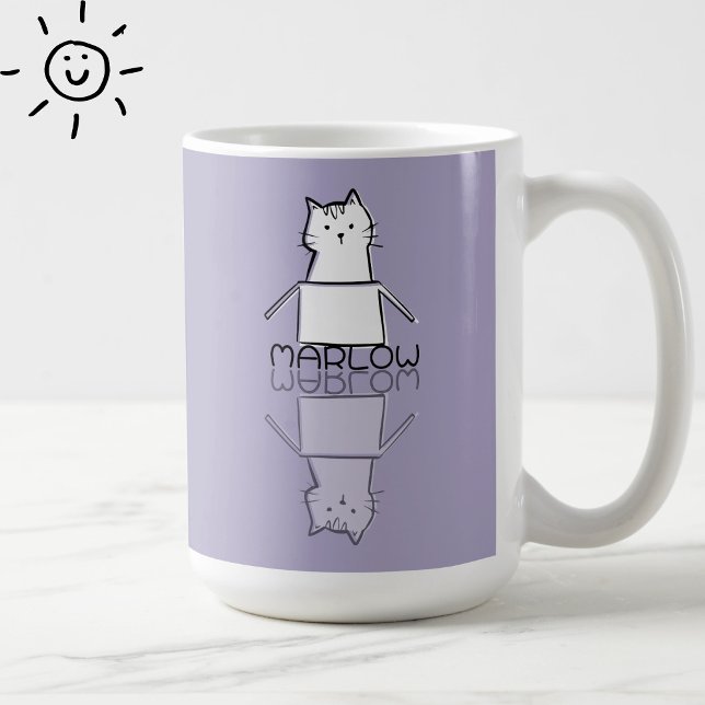 Caneca De Café Gato Roxo Fofo Reflexo Doodle Nome Personalizado  (Criador carregado)