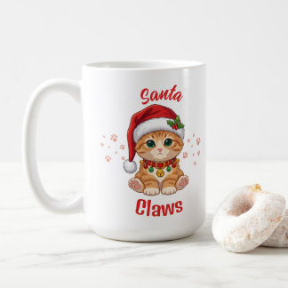 Caneca De Café Gato Ruivo Engraçado com Chapéu de Papai Noel no N
