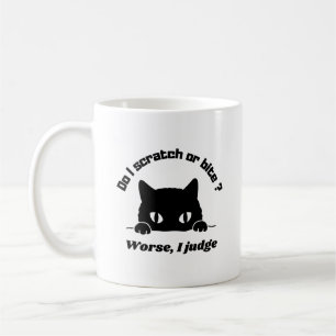 Caneca De Café Gato Sarcástico. Gato zangado. Julgando gato. Engr