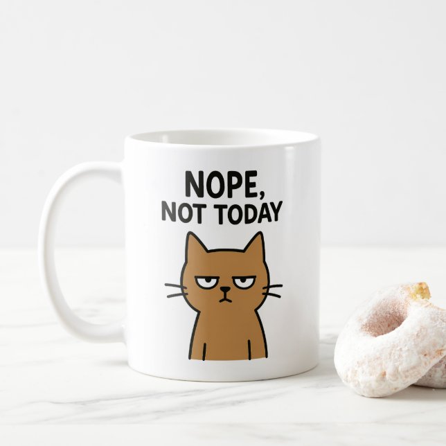 Caneca De Café Gato Sarcástico - Não. Hoje Não. Animal antissocia (Com Donut)