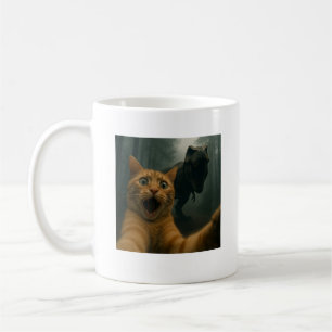 Caneca De Café Gato Selfie Com T-Rex Dinossauro Comédia Animal