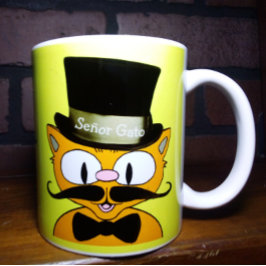Caneca De Café Gato Senhor Cartoon Bigode Gato Cartola Gravata Bo