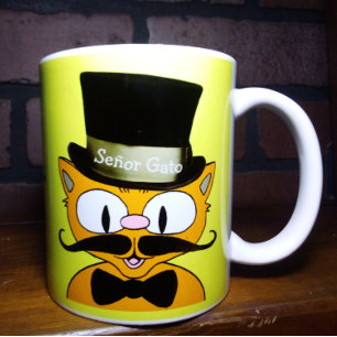 Caneca De Café Gato Senhor Cartoon Bigode Gato Cartola Gravata Bo