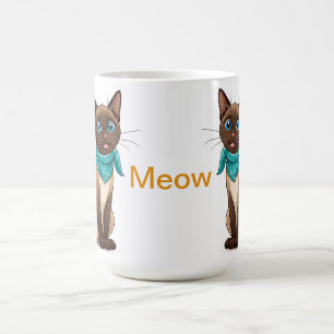 Caneca De Café Gato Siames Adorável Com Lenço Turquesa